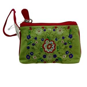Retro Liz Claiborne Micro Wristlet, Pouch Embroidered, Beaded Whimsy Fairycore